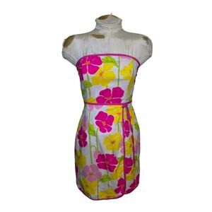 Vintage Lilly Pulitzer Pink‎ Yellow Floral Strapless Mini Dress Size 2